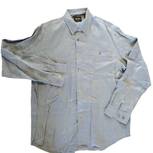 Indigo Palms Linen Denim Utility Casual Dress Shirt